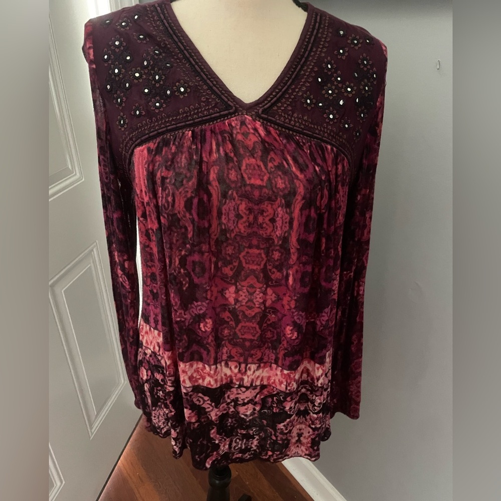 Vintage America Boho top Long sleeve burgundy shades size medium